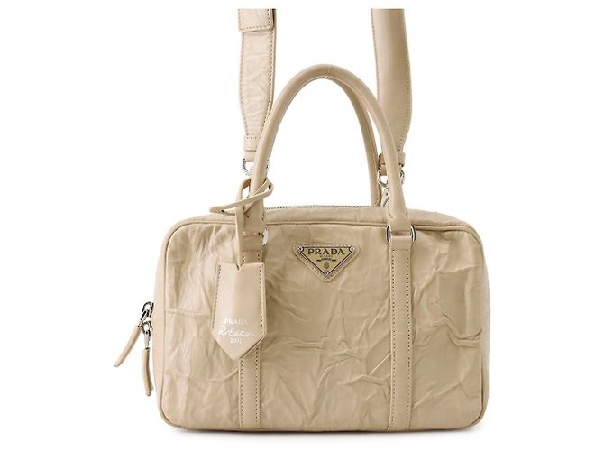 Bolsa de mão em couro Prada Triangle Bege