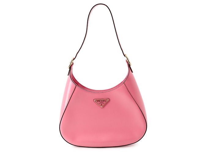 Bolsa de Ombro Prada Triangle Cleo em couro de bezerro rosa