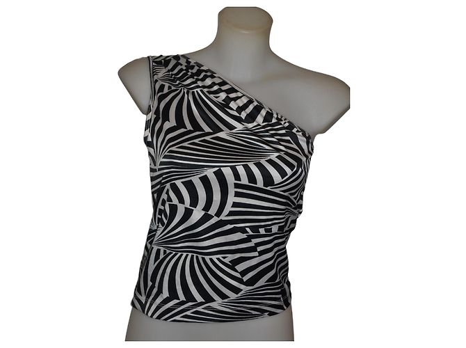 Top monospalla Pinko con stampa geometrica Nero Bianco