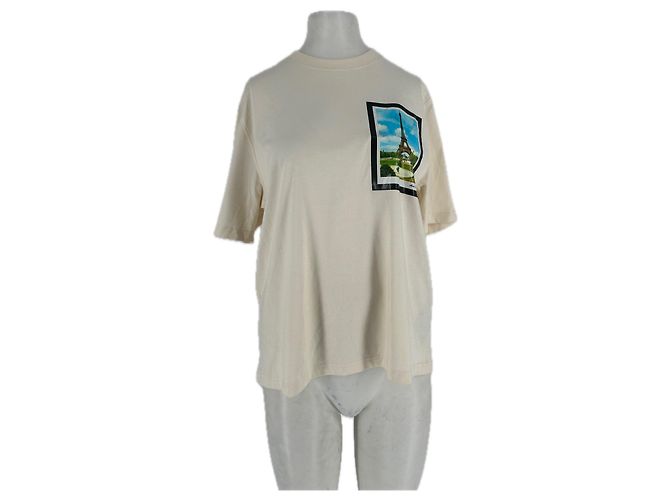 Camiseta Ami Eiffel Tower Beige de algodón