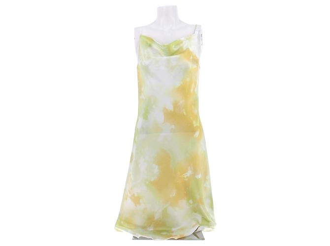 Autre Marque Gedrucktes Seiden-Slip-Kleid Gelb