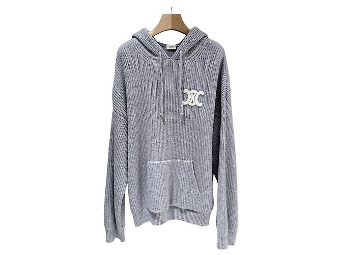 Céline Triope Rippstrick-Hoodie aus Wolle Grau XL Braun