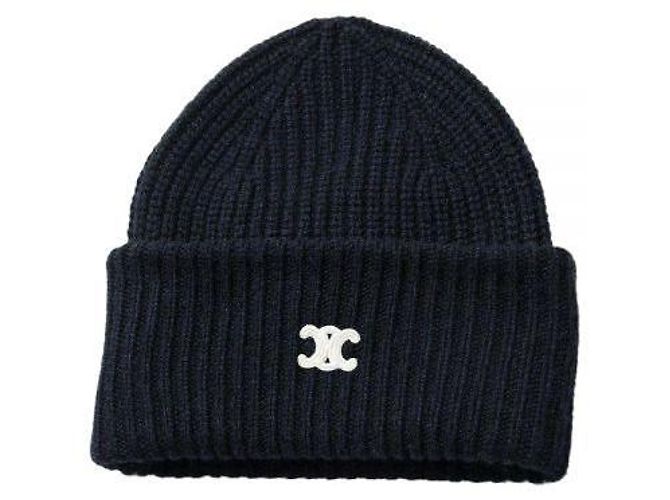 Céline Embroidered Logo Beanie Navy Blue