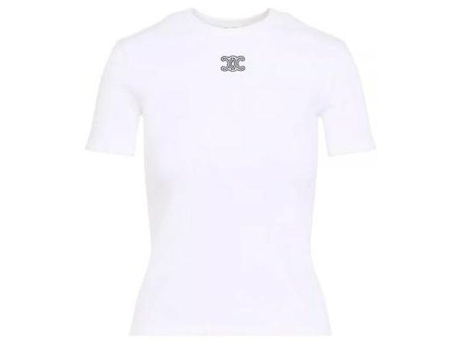 Céline T-Shirt mit besticktem Logo Weiß