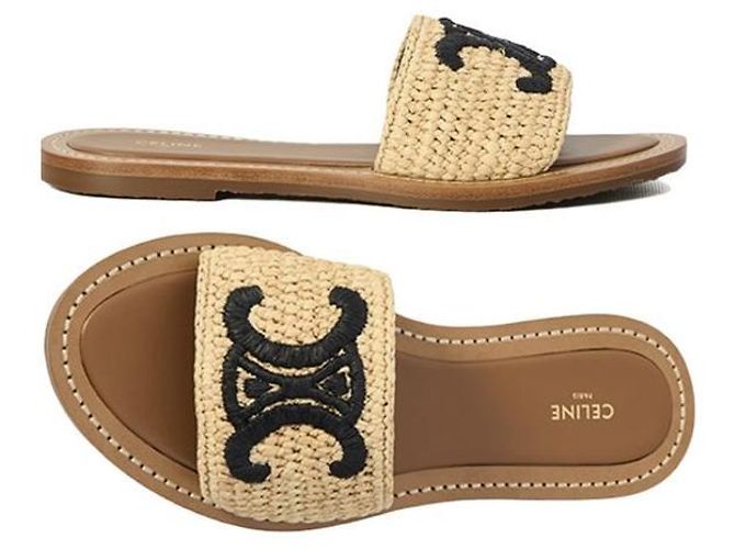 Céline Mules Sandali Rimpy Logo Triomphe Black Natural Nero