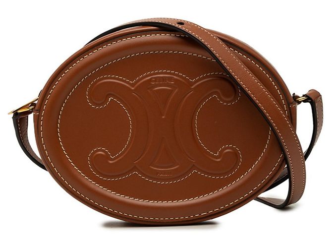 Céline Borsa a tracolla e spalla Celine Triomphe Oval Purse Cuir Marrone