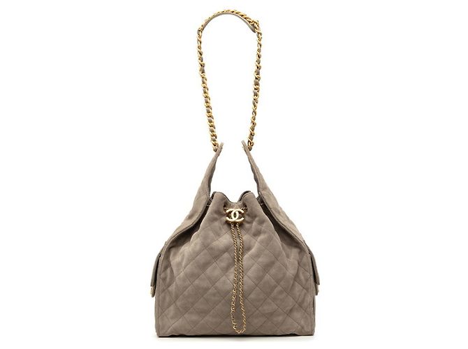 Bolsa de Ombro Chanel Coco Mark 25 Medium com Corrente Bege