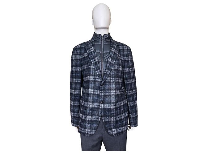 JOOP! Herren-Blazer mit Karomuster und abnehmbarer Steppweste Schwarz Blau Grau