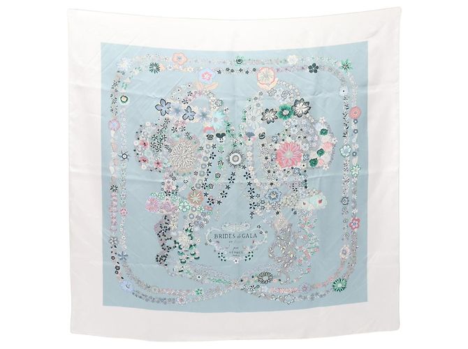 Hermès Pañuelo Hermes Carre 90 BRIDES de GALA Blanco Azul Multicolor