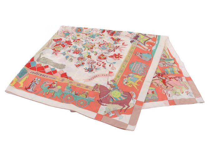 Hermès Pañuelo Hermes Carre Geant 140 de Twill de Seda Rosa Multicolor