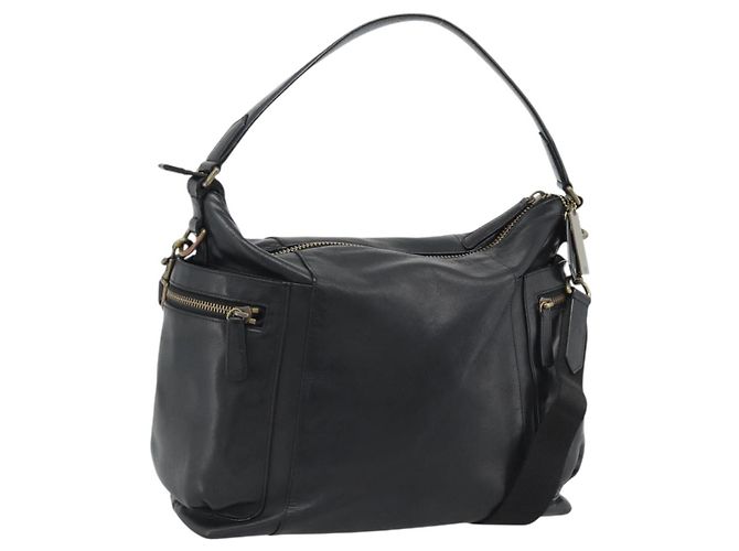 Borsa a Tracolla Coach in Pelle 2way Nera Tono Oro Auth 195478A Nero