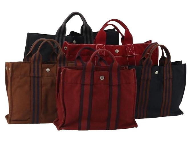 Hermès Borsa HERMES Fourre Tout in cotone 5 Set Nero Rosso Blu Navy Auth BA14521