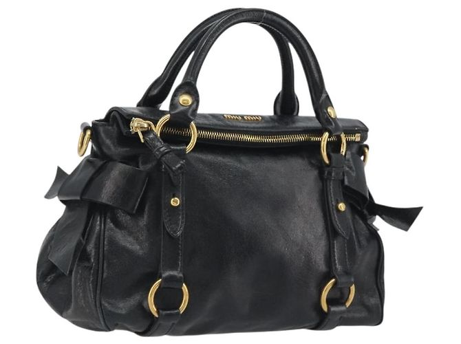 Miu Miu Handtasche Leder Schwarz Goldfarben Auth 195427