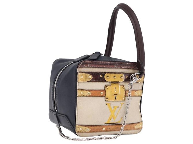 Bolsa de mão LOUIS VUITTON Trompe l'oeil Couro Navy Silver M52350 LV Auth 196213 Prata Azul marinho