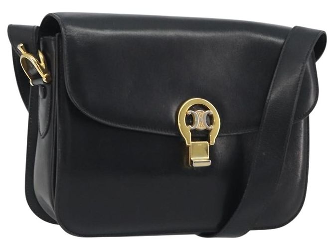 Céline Sac à épaule en cuir noir et or Auth 194233 Doré