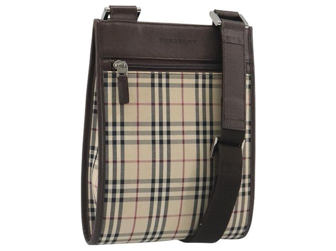 Borsa a tracolla BURBERRY Nova Check Canvas Beige Silver Auth 196117 Argento