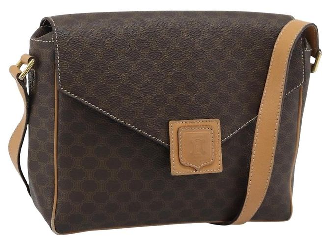 Céline Bolsa de Ombro CELINE Macadam PVC Couro Marrom Tom Dourado Auth 196129