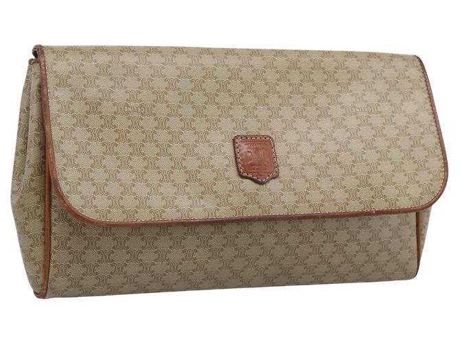 Céline CELINE Macadam Clutch Bag PVC Beige Gold Auth 194369 Golden