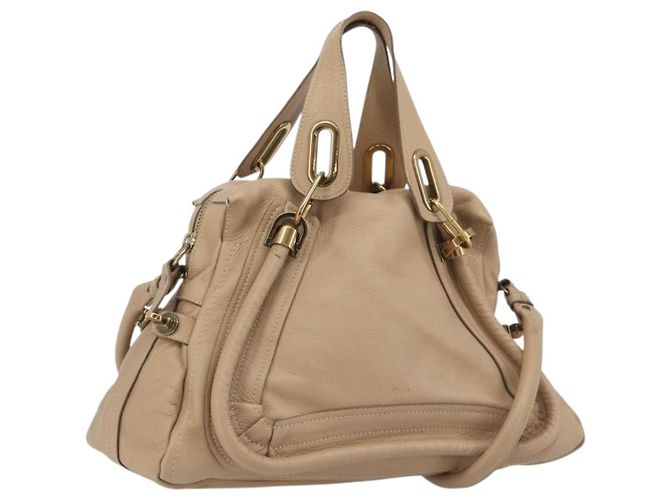 Chloé Chloe Paraty Hand Bag Leather 2way Beige Gold Tone Auth 195425A