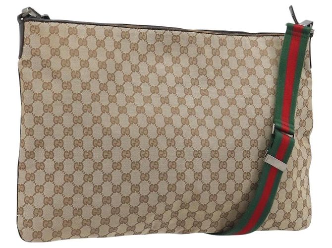 Borsa a tracolla GUCCI GG Canvas Web Sherry Line Beige Silver Auth 191971A Argento
