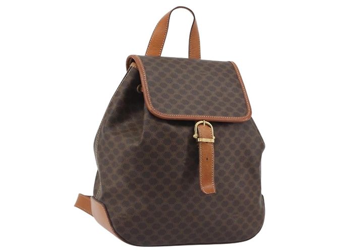 Céline CELINE Macadam Backpack PVC Leather Brown Gold Tone Auth 194199