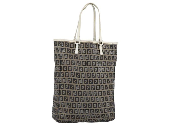 Borsa Tote FENDI Zucchino Canvas Navy Silver 8BH006 Auth 194069 Argento Blu navy