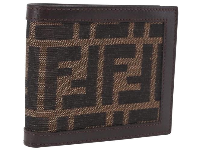 FENDI Zucca Canvas Bifold Wallet Black Brown Auth 195739V