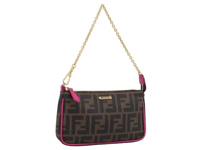 FENDI Zucca Canvas Accessory Pouch PVC Brown Black 8BS073 Auth 195954V