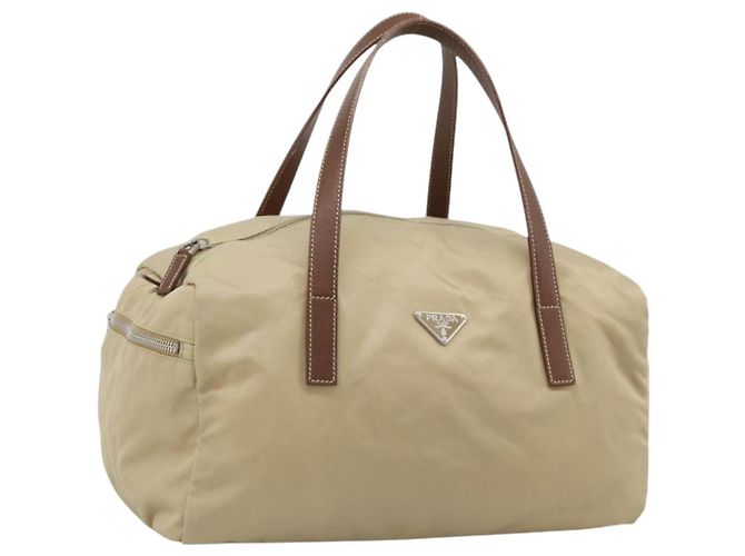 PRADA Handtasche Nylon Beige Silver Auth 194328A Silber