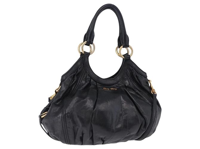 Miu Miu Handtasche Leder 2way Schwarz Gold Auth 196793V Golden