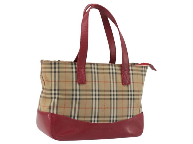 BURBERRY Nova Check Handtasche Canvas Beige Auth 195651