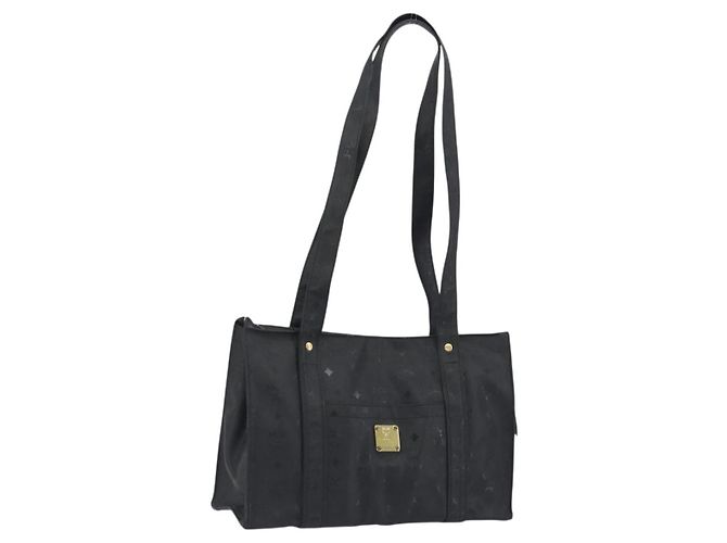 Bolsa de Ombro MCM Vicetos Logogram PVC Preto Ouro Auth bs36729 Dourado
