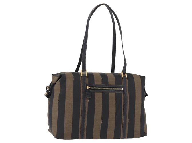 Pequin FENDI Pecan Canvas Tote Bag Braun Schwarz Auth 195728A