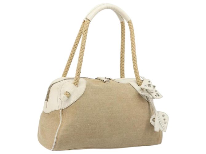 Borsa Boston Miu Miu Canvas Beige Silver Auth 194986 Argento