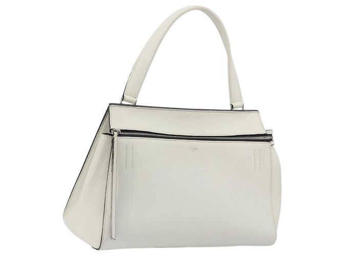 Céline Borsa a mano CELINE Edge Medium in pelle bianca e argento Auth 194359A Bianco