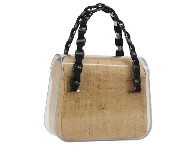 Borsa a mano Salvatore Ferragamo Vala Chain in plastica trasparente e argento Auth 195087V