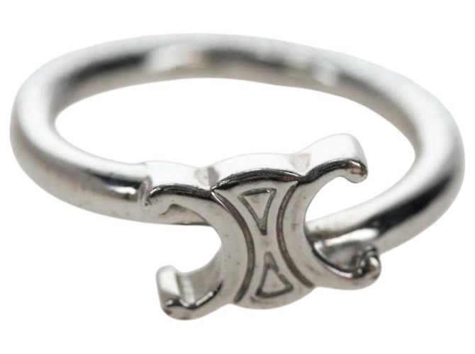 Céline Anillo asimétrico CELINE Trion metal Plata #10(JP Size) Auth 195936M