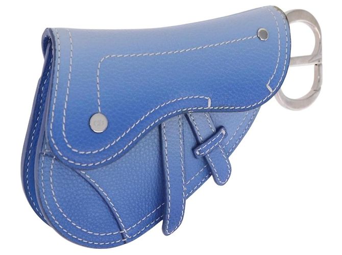 Pouch Saddle Christian Dior in pelle blu argento Auth bs36430V