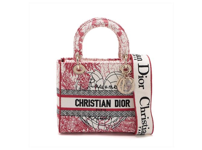 Dior Lady D-Lite Medium Canvas Bestickter Shopper Handtasche Weiß