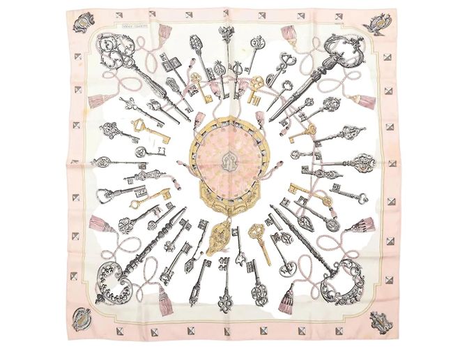 Bufanda de seda Carré 90 "LES CLES" de Hermès en rosa