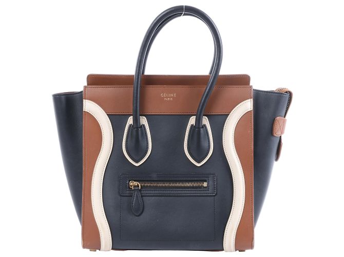 Céline Bolsa de mão em couro Celine Luggage Micro Shopper em preto e marrom Multicor
