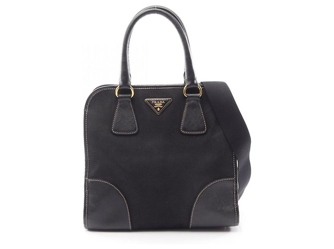 Saffiano Bolsa de mão 2-Way Prada PRADA com placa Triangle Preto