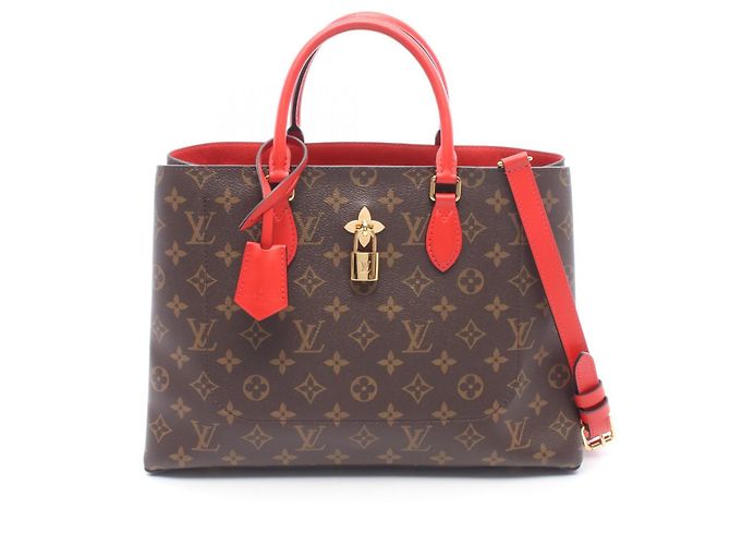Sac cabas Louis Vuitton Flower Marron Rouge Monogramme
