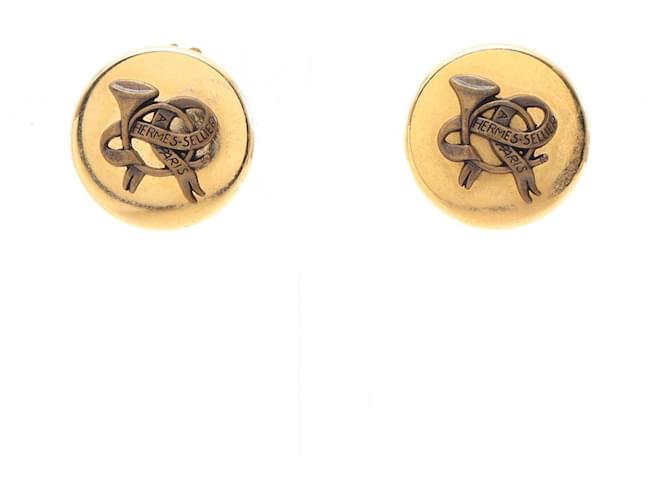 Hermès Hermes Horn Round Clip Earrings Golden 