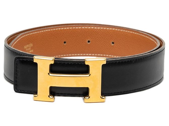 Hermès Cinturón Hermes Constance H en cuero Negro/Marrón Castaño