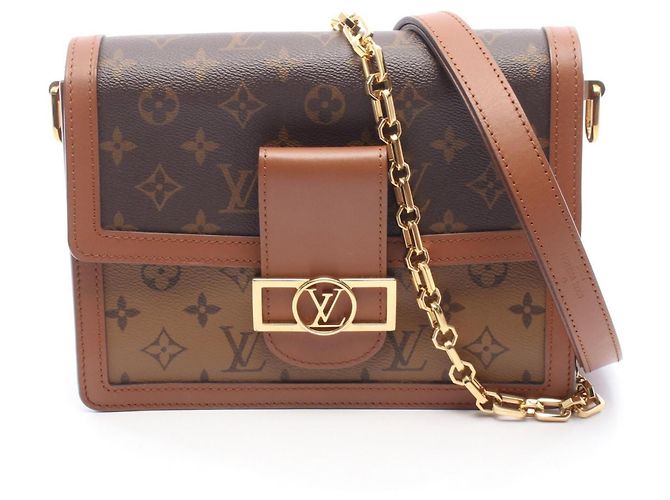 Borsa a tracolla Louis Vuitton Dauphine MM Marrone Beige Monogramma