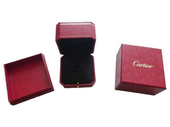 Cartier Red Leather Ring Box Black Golden