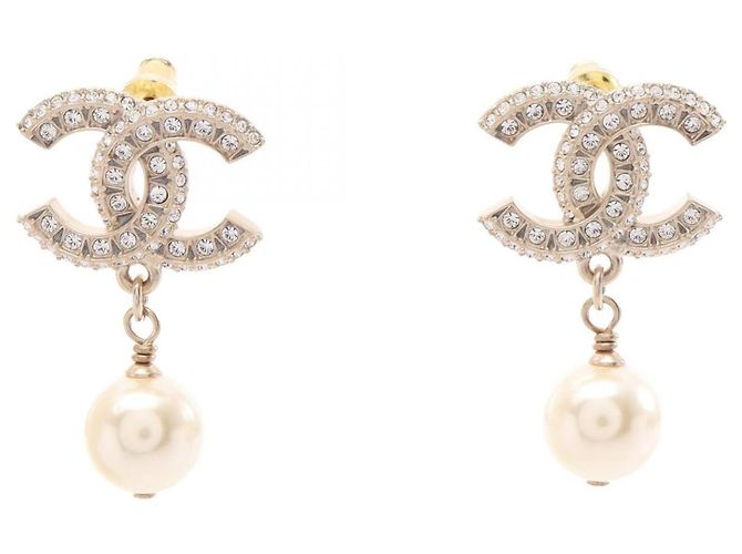 Pendientes de botón Chanel Coco Mark Blanco Dorado