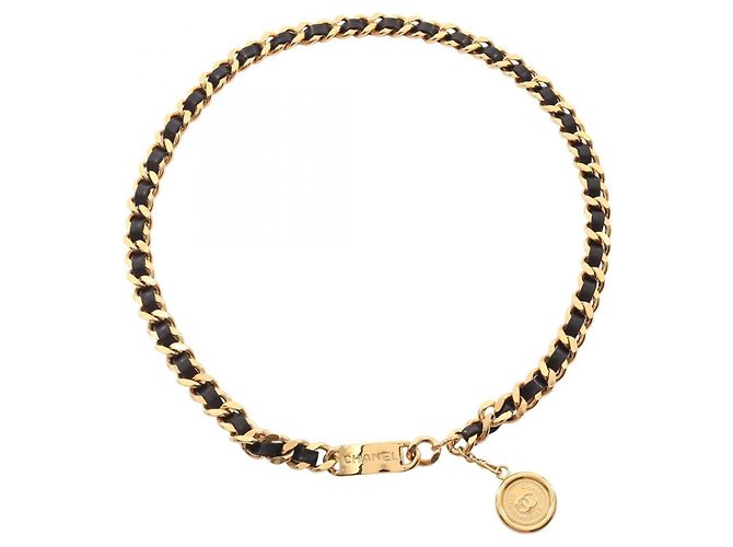 Chanel Coco Mark Medal Chain Belt Black Golden