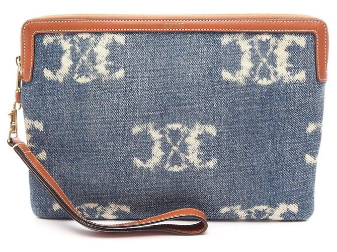 Céline Borsa a mano clutch Celine Triomphe Second Bag Marrone Blu navy